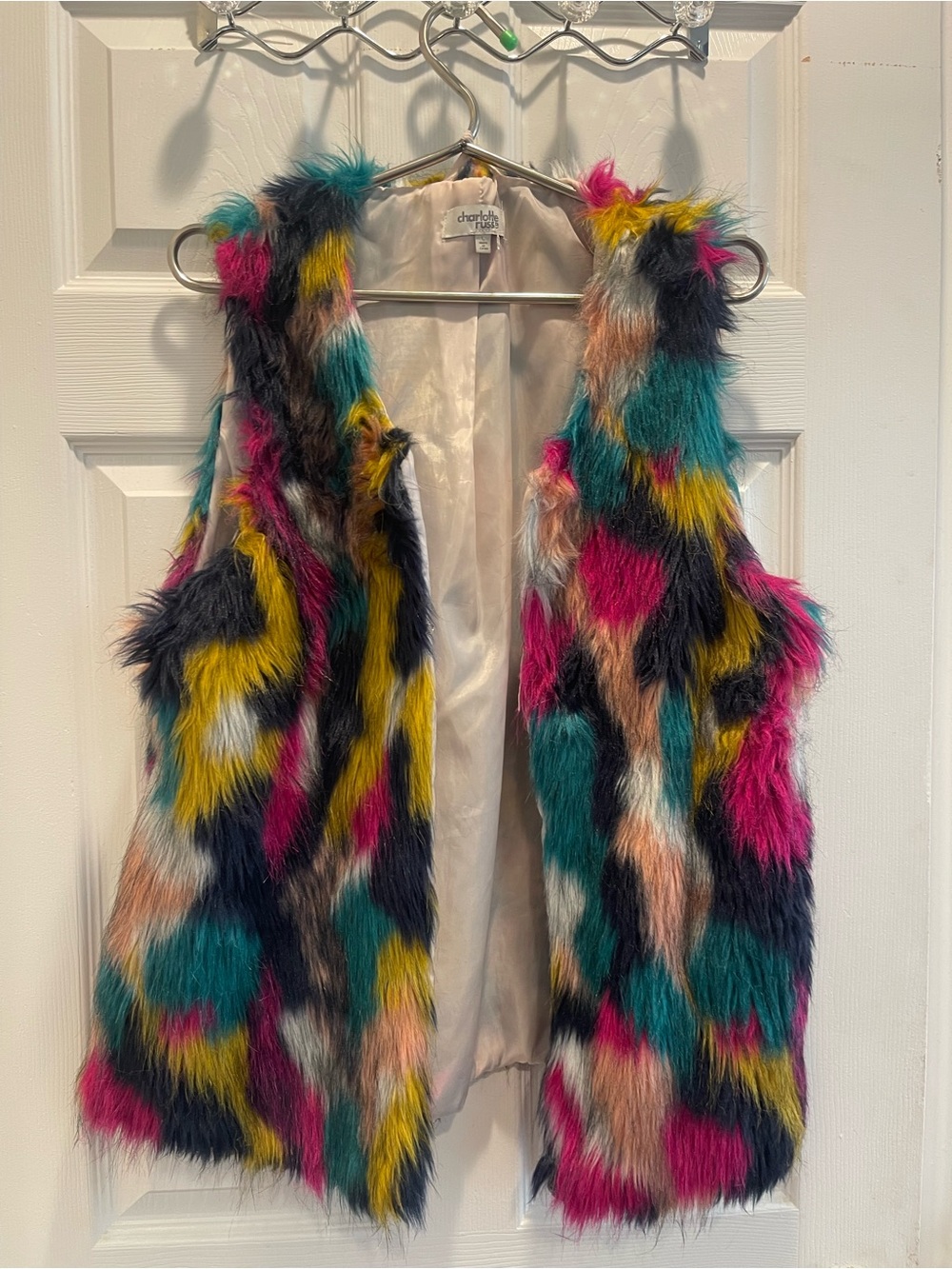 Charlotte Russe Pink Lined Multicolor Faux Fur Vest